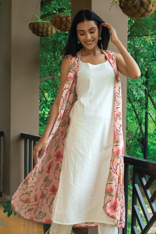 Zivah Peach Block Print Shrug