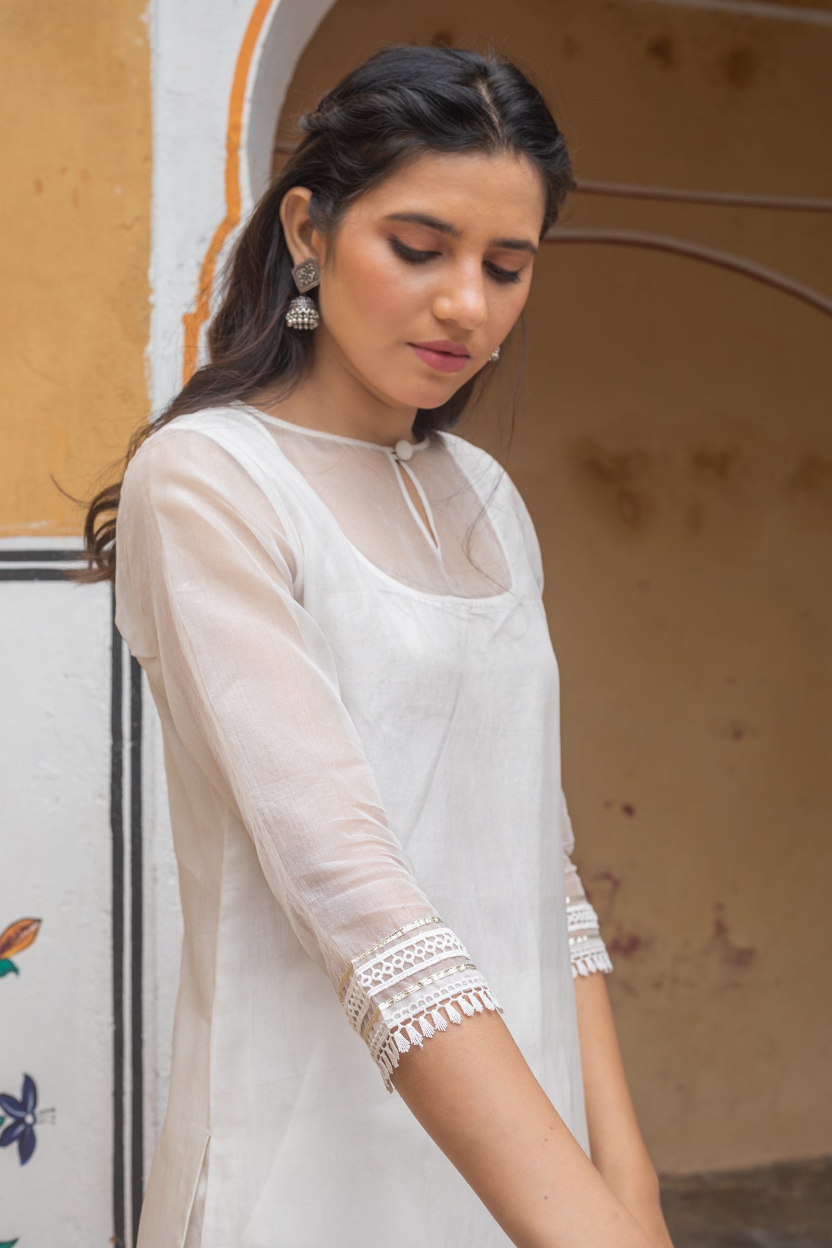 Shravani Ivory Organza Silk Kurta, Pants and Dupatta - Set