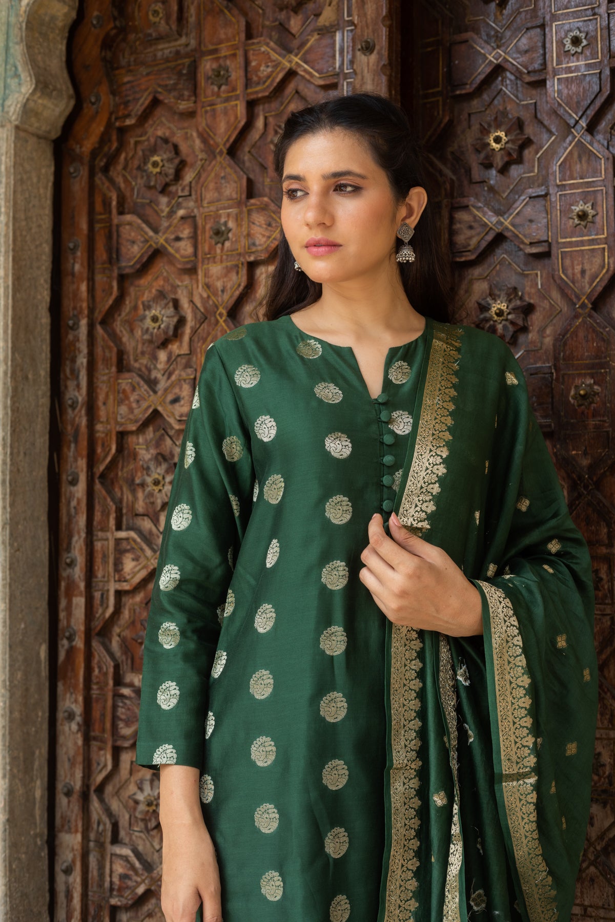 Buy Aqua Green Art Silk Kurti with Pant at Khushkar