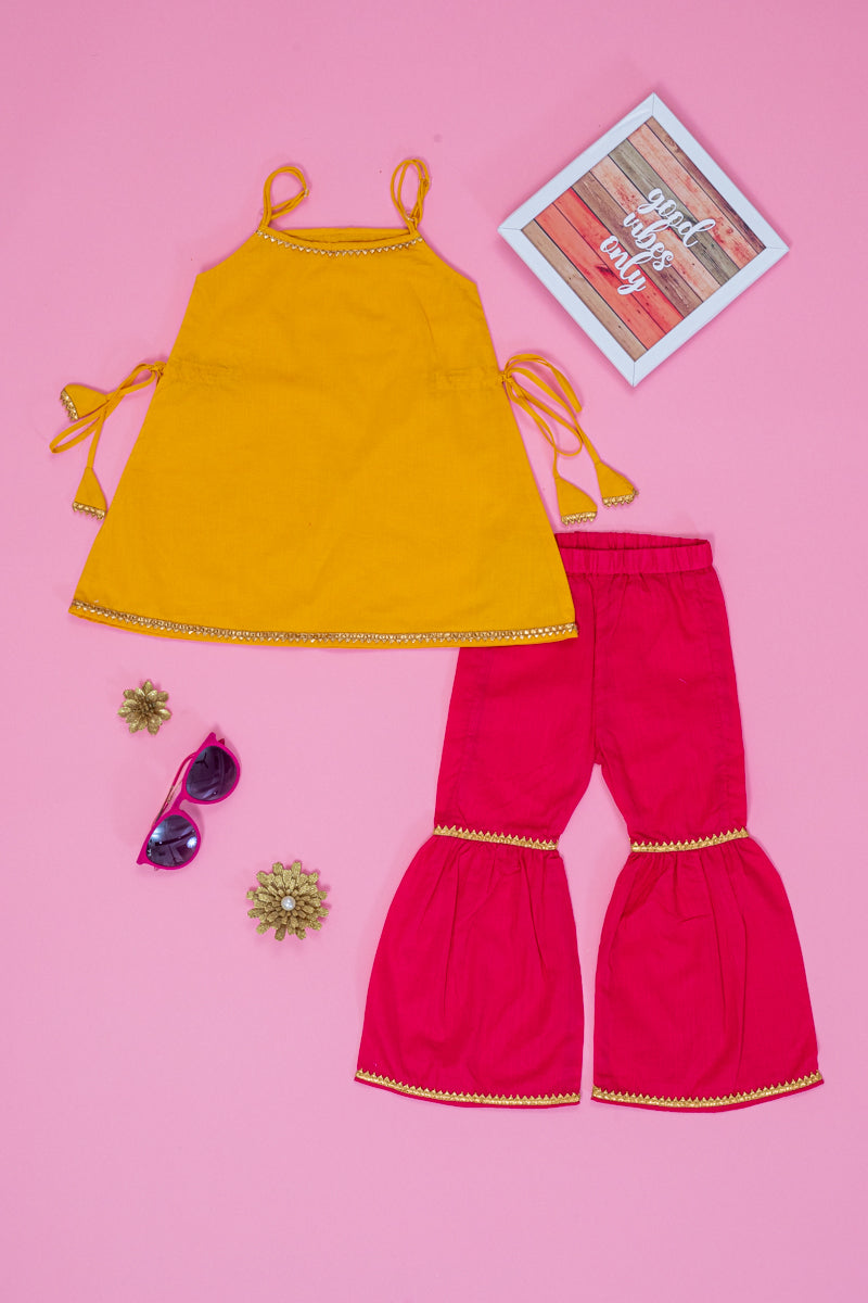 KuKu Yellow Strap Top and Magenta Pants for Kids