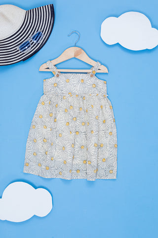 Ivy Sunflower Block Print Strap Dress for Kids
