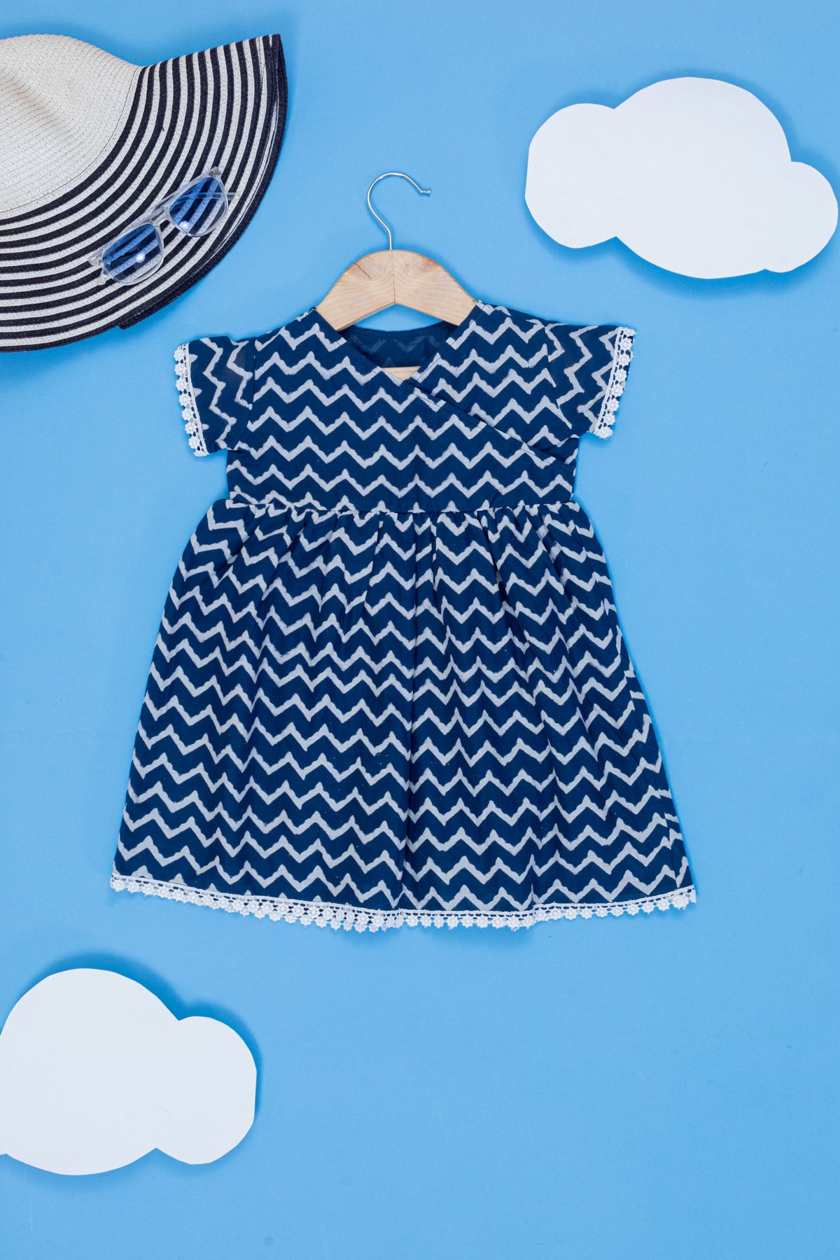 Nemo Waves Block Print Wrap Dress for Kids