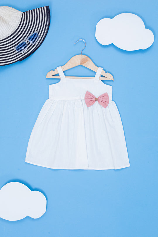 Candy White Cotton Bow Dress for Kids