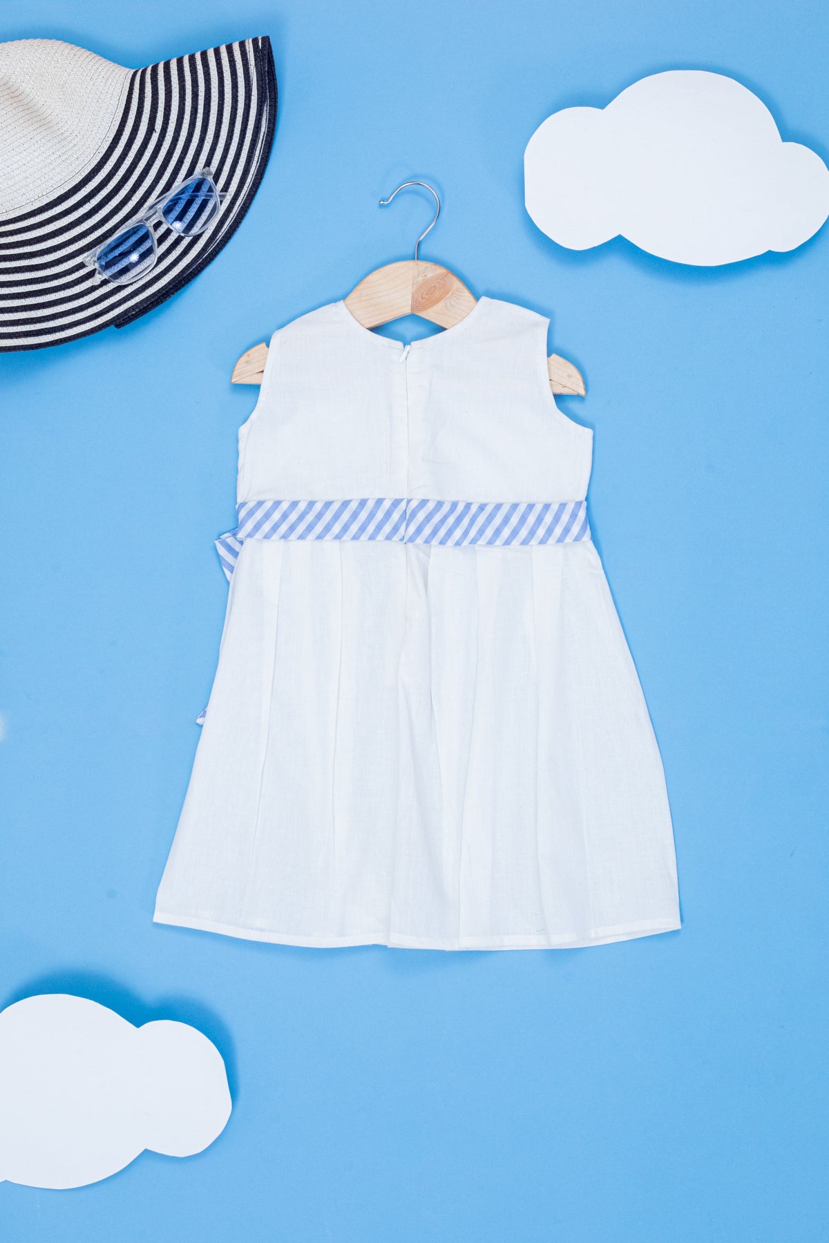 Sugar White Cotton Dress with a Belt for Kids