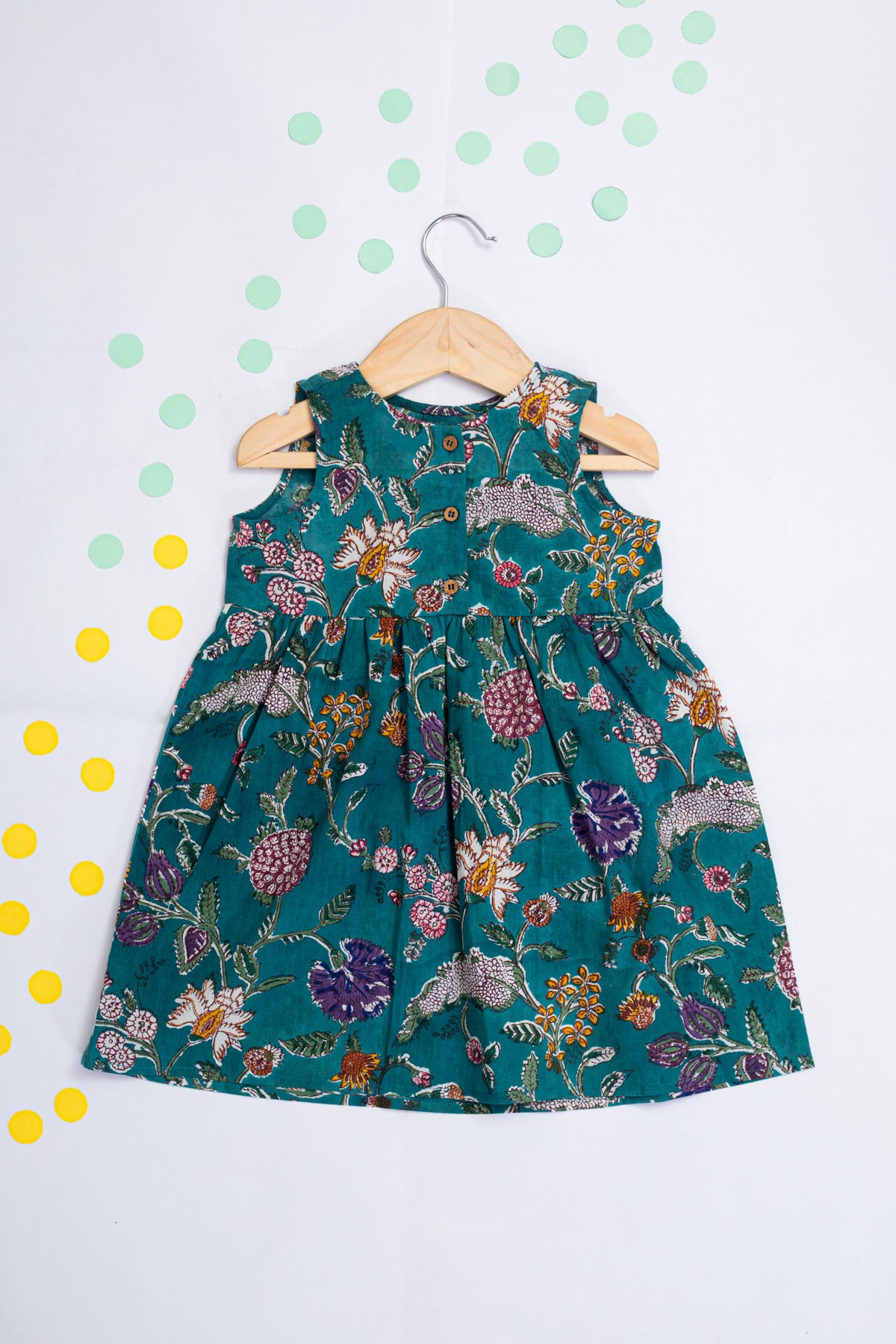 Jelly Green Block Print Dress for Kids