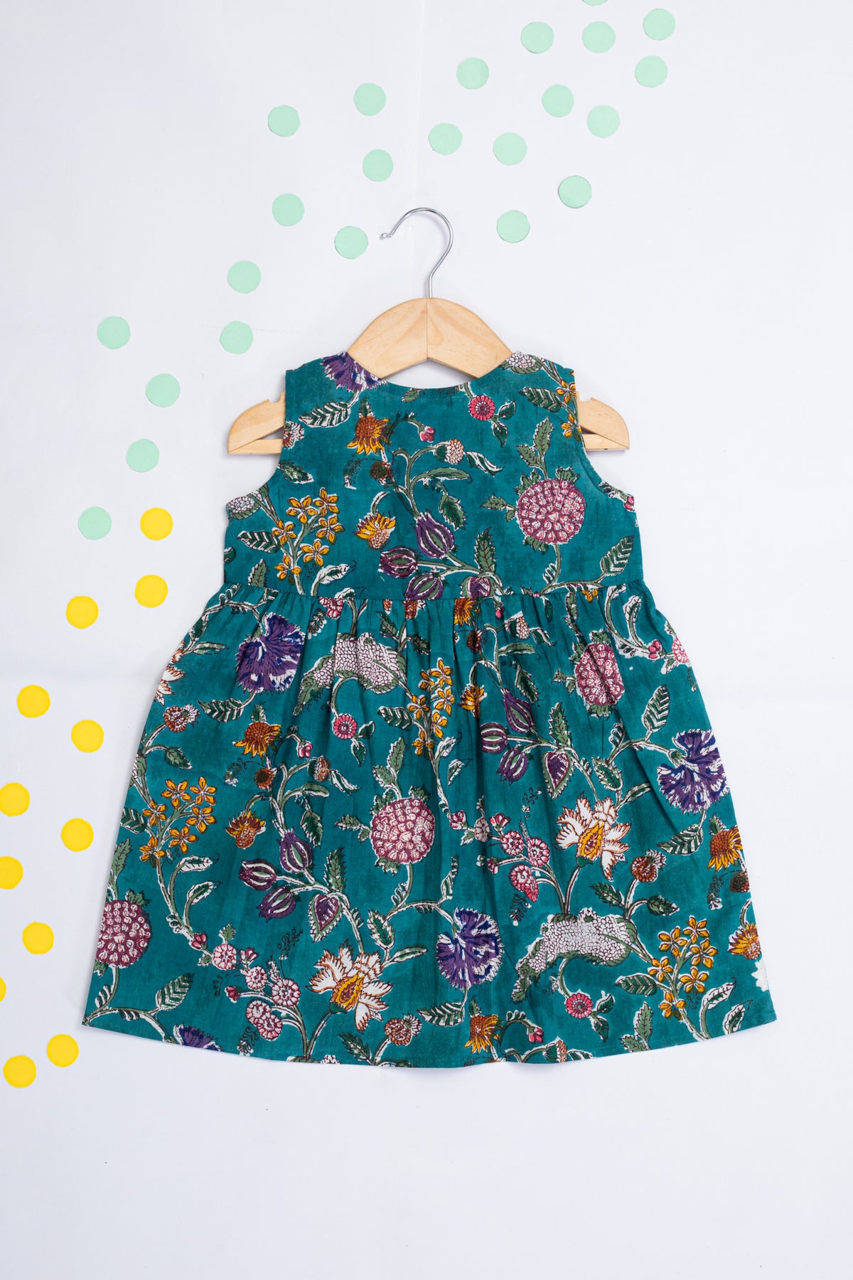 Jelly Green Block Print Dress for Kids