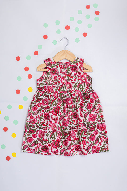 Jelly Pink Floral Block Print Dress for Kids