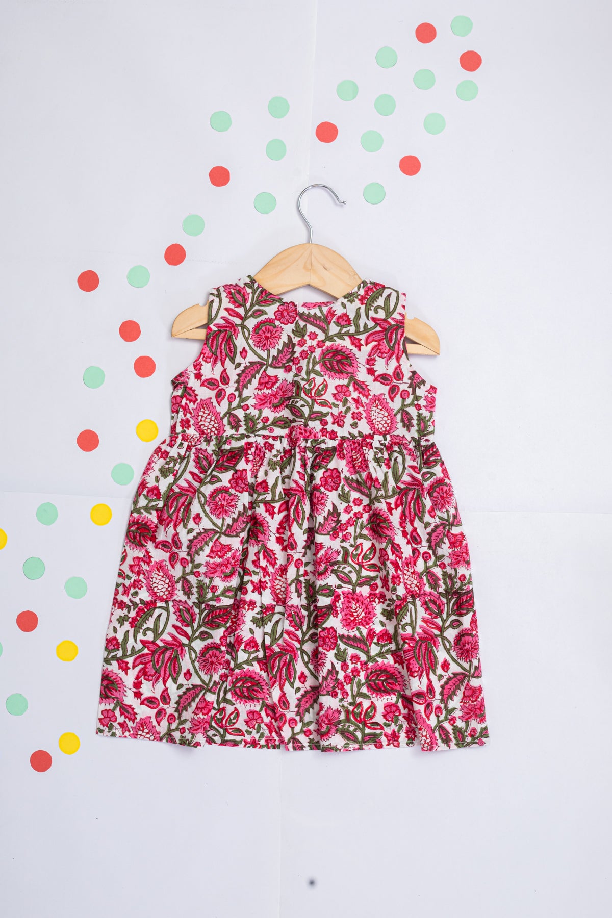 Jelly Pink Floral Block Print Dress for Kids