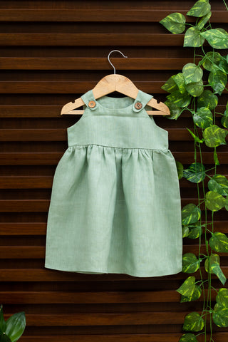 LoLo Sage Green Linen Flap Dress for Kids