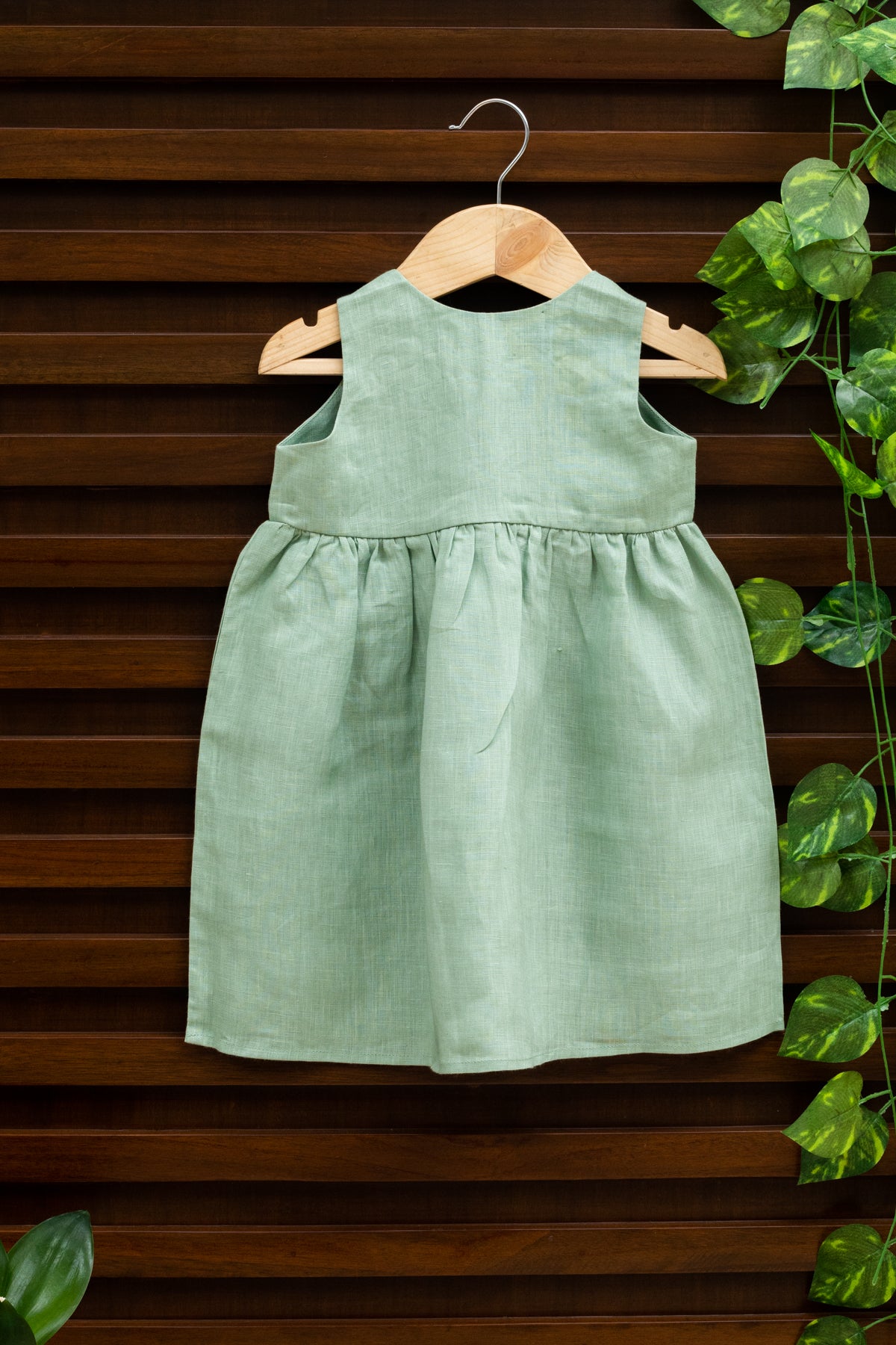 LoLo Sage Green Linen Flap Dress for Kids