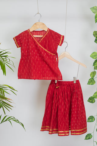 Piku Red Ikat Wrap Top and Skirt for Kids