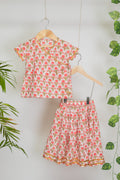 Piku Red Block Print Wrap Top and Skirt for Kids
