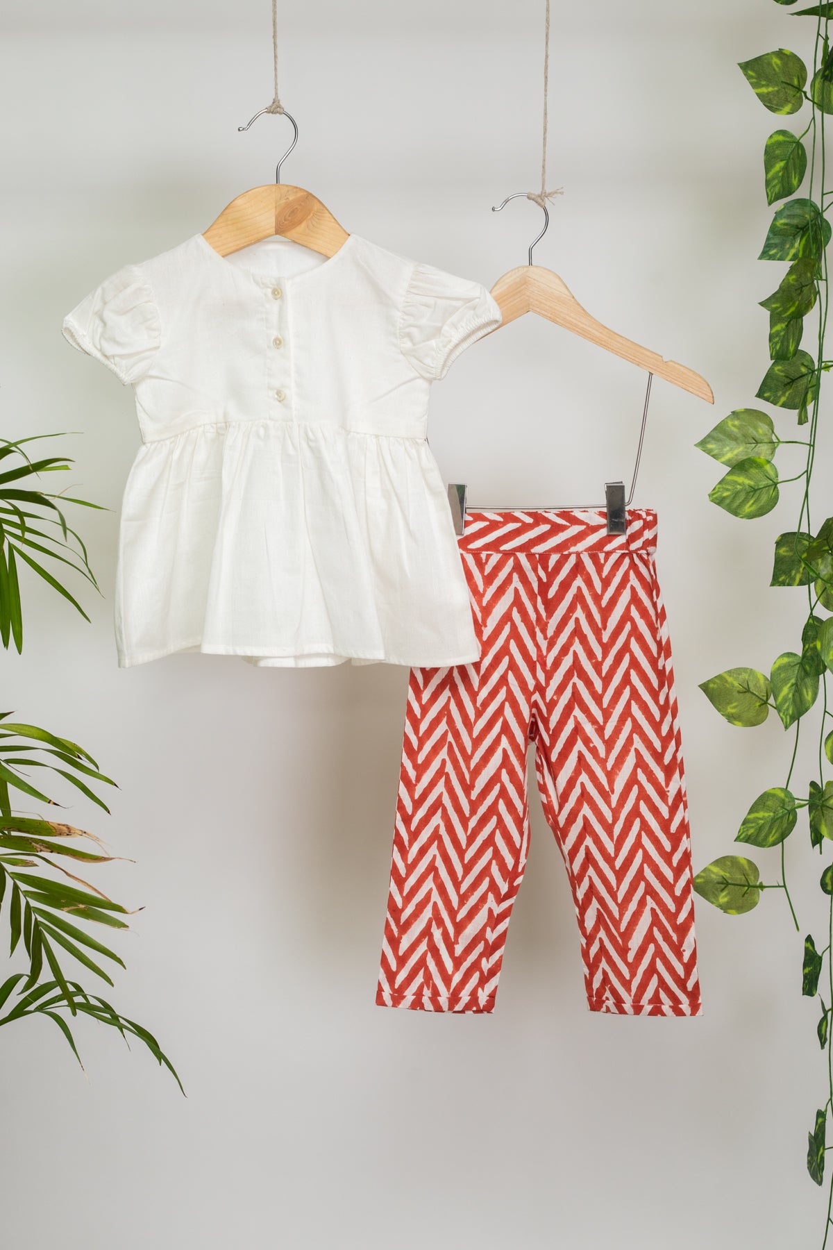 Dora White Puff Sleeve Top and Rust Pants for Kids
