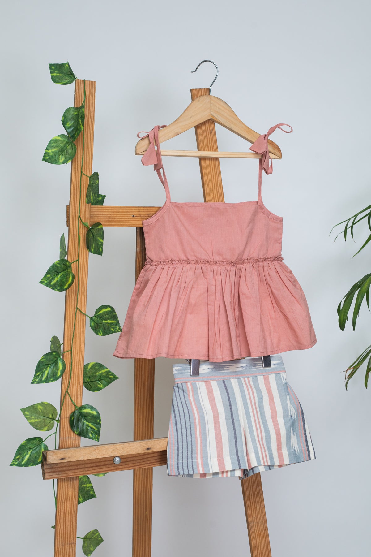 Chikki Blush Strap Top and Ikat Shorts for Kids