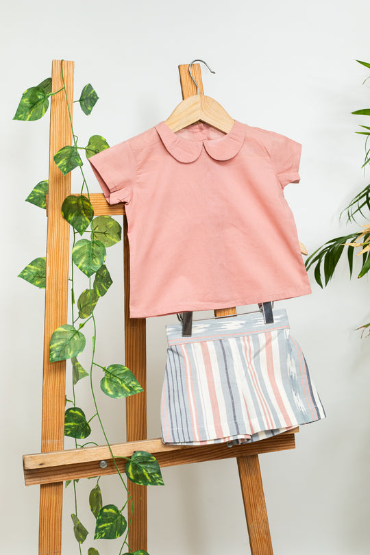 Pooh Blush Peter Pan Collar Top and Grey Shorts for Kids