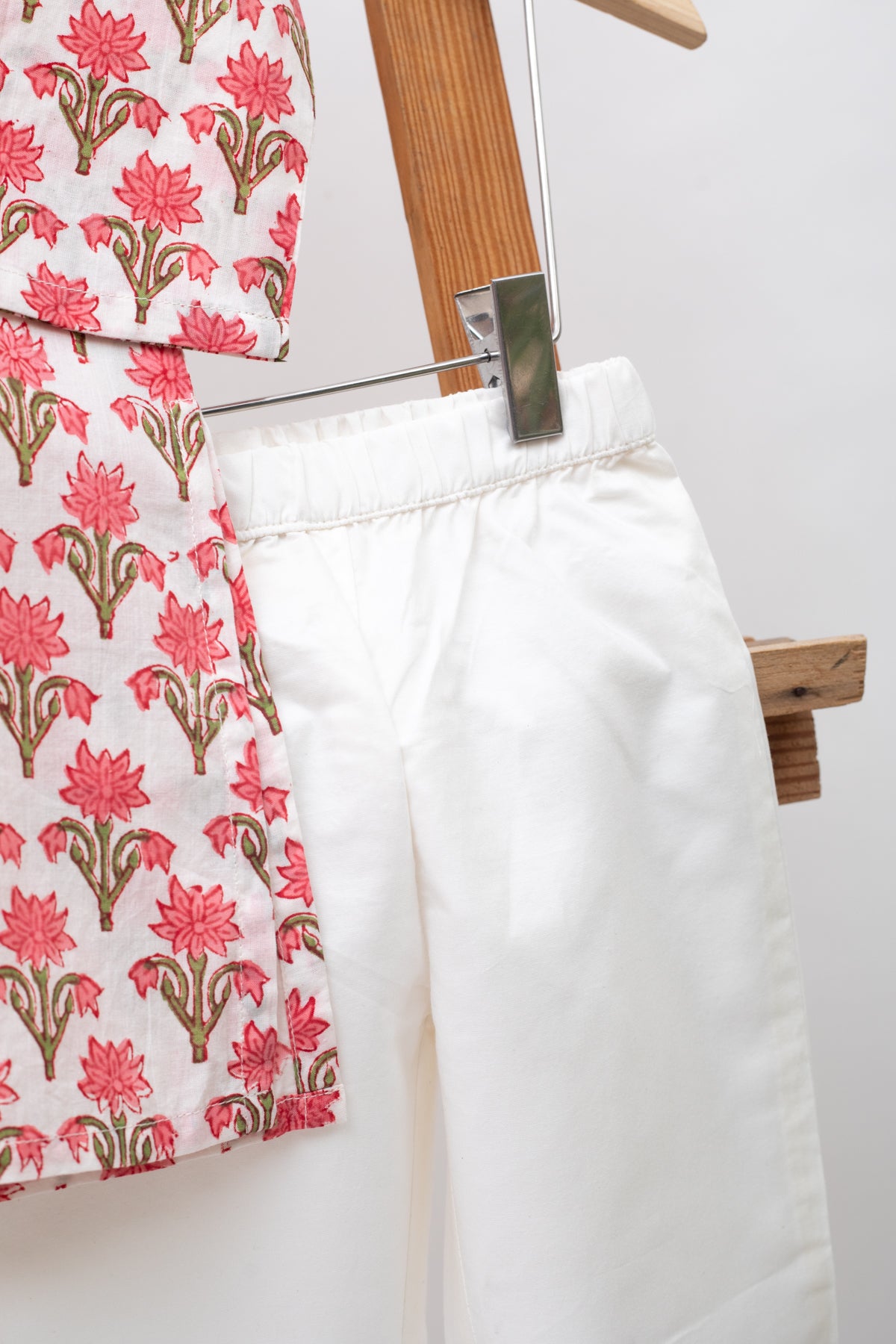 Veer White Red block print kurta and pants for Boys-set