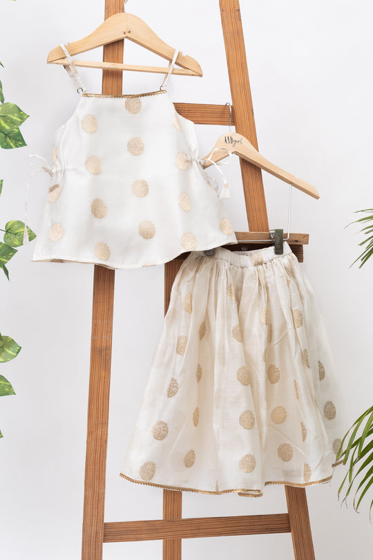 Kiki Ivory Chanderi  Silk Lehenga Set - Girls
