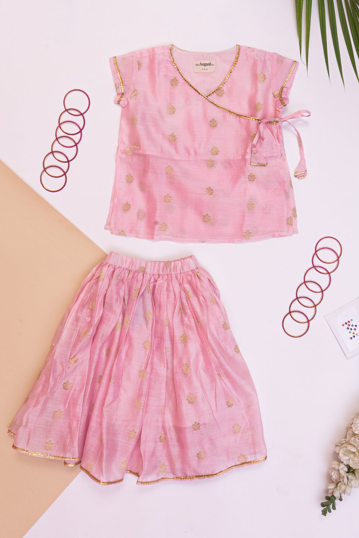 Buy Ek Katha Gold Tissue Chanderi Colorblock Skirt Set Online | Aza Fashions