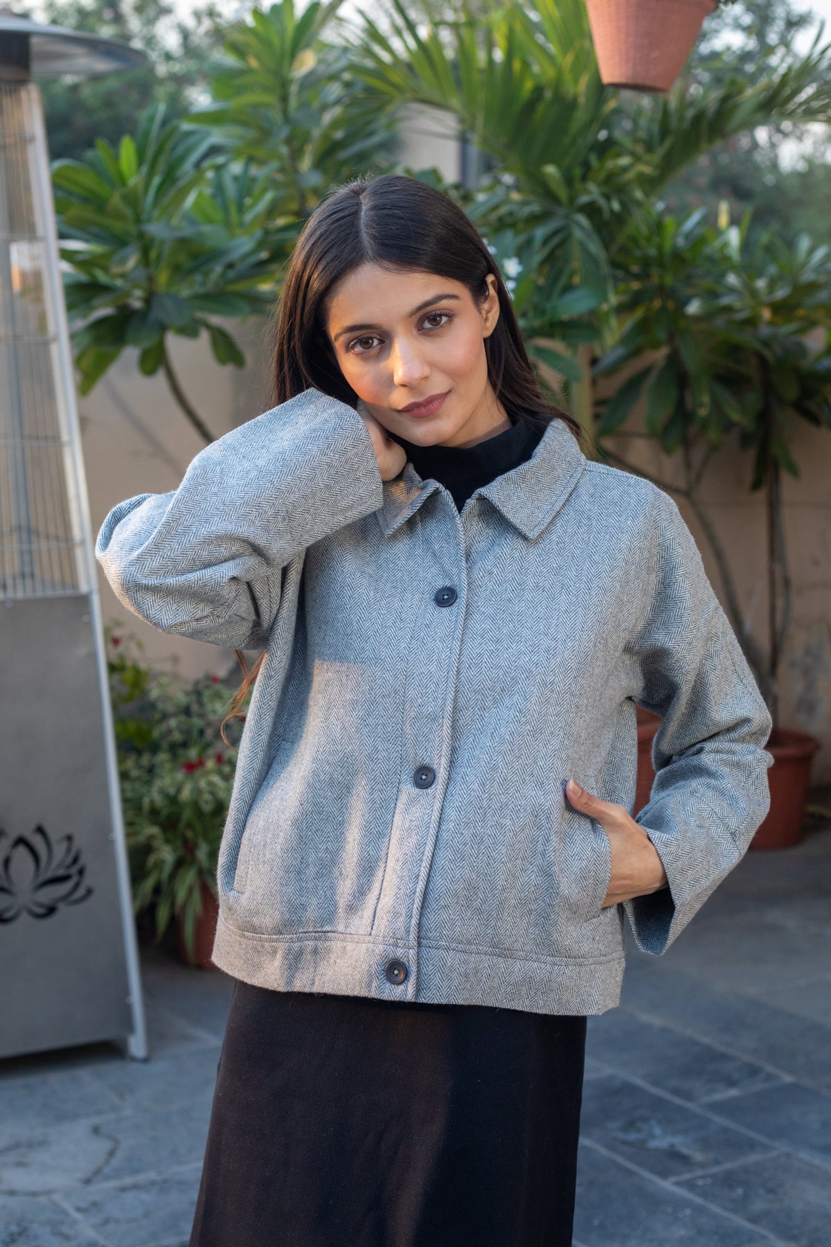 Orchid Iight Grey Short Wool Jacket