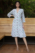 Petunia Block Print Shirt Dress - Green Leaf