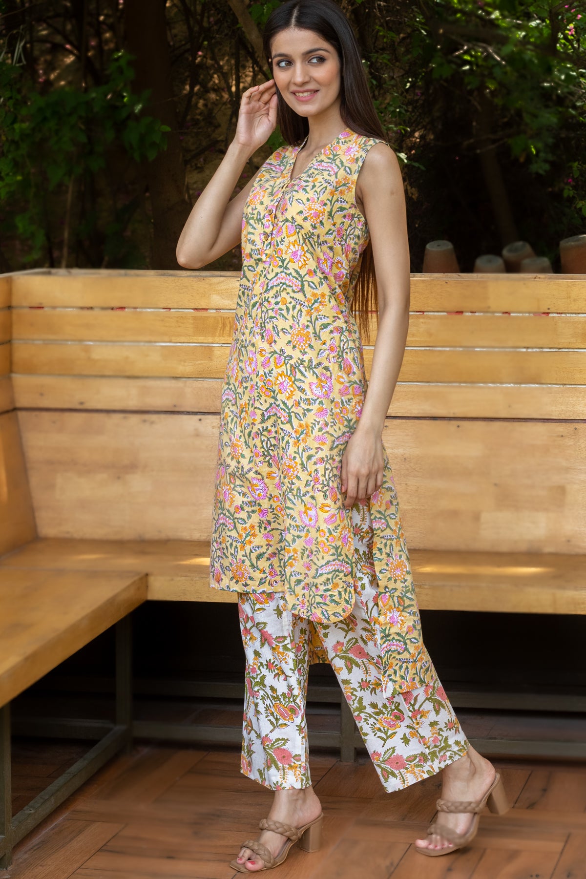 Ridhi Block Print Yellow Kurta and Pants - Set