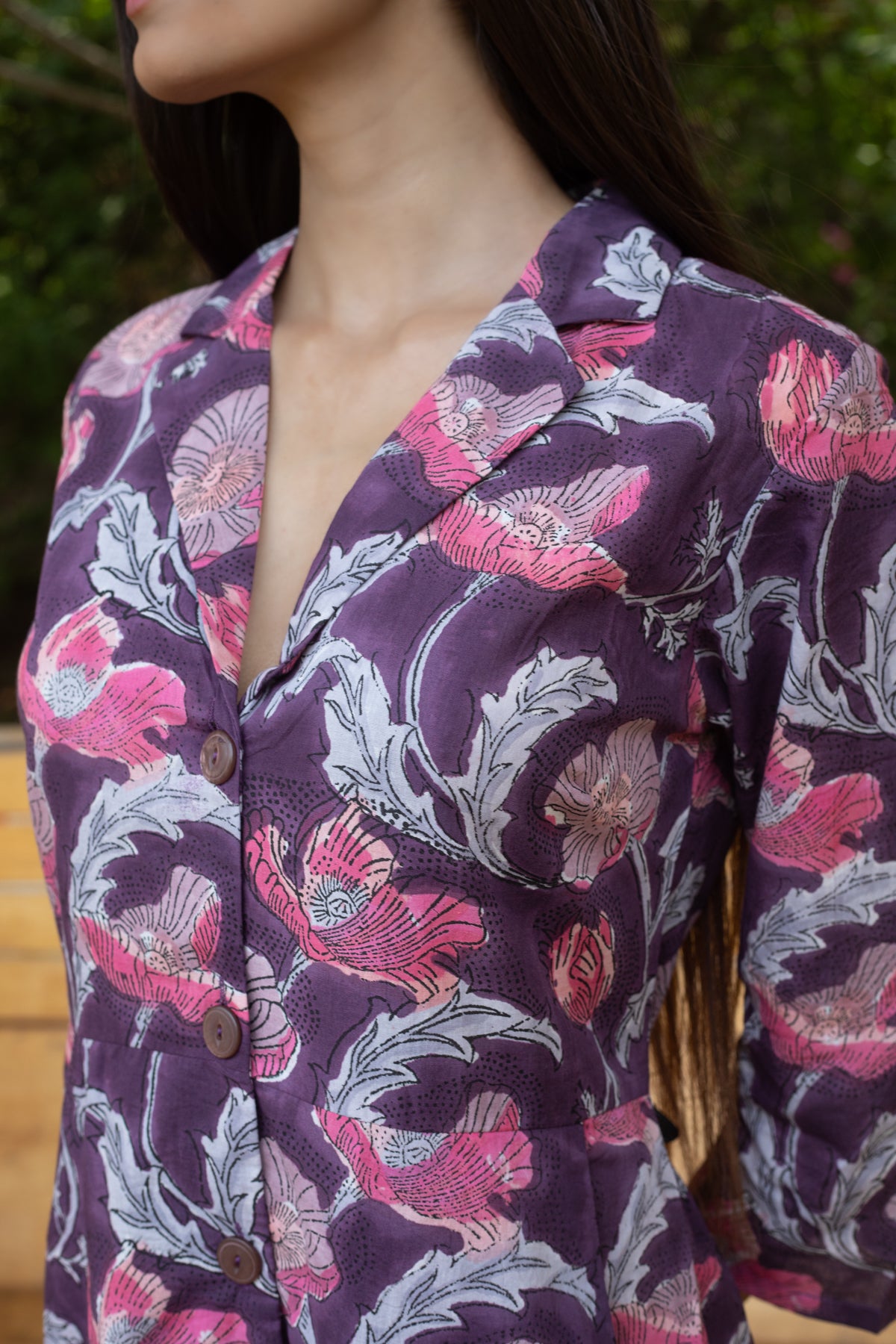 Petunia Block Print Shirt Dress - Purple