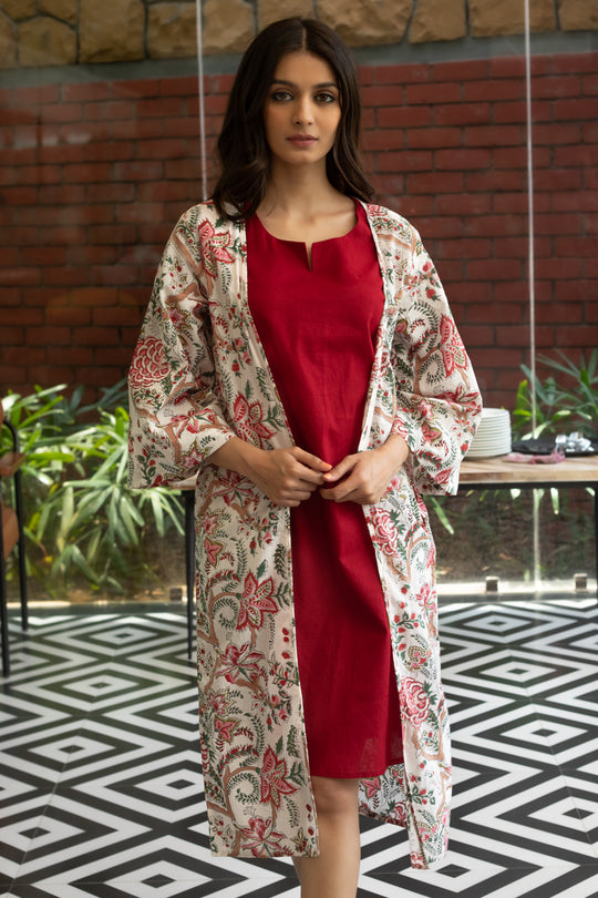 Livia Red Cotton Linen Shift Dress