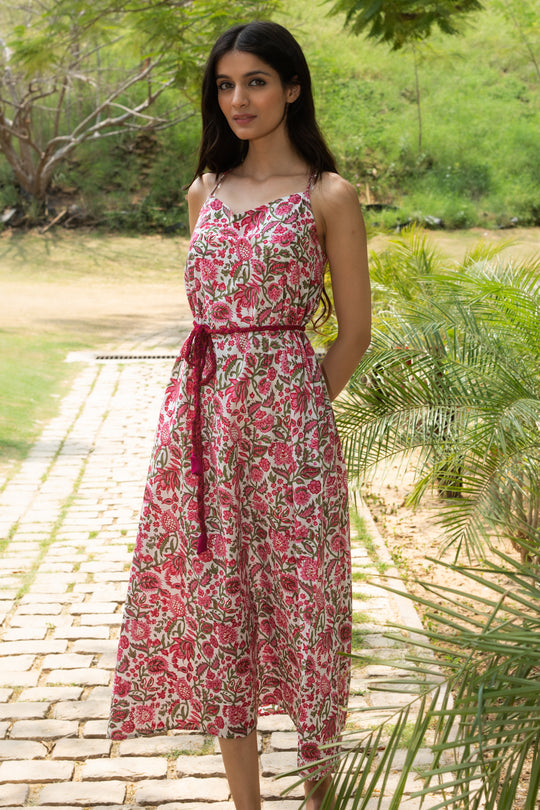 Lily Block Print Midi Dress - Pink