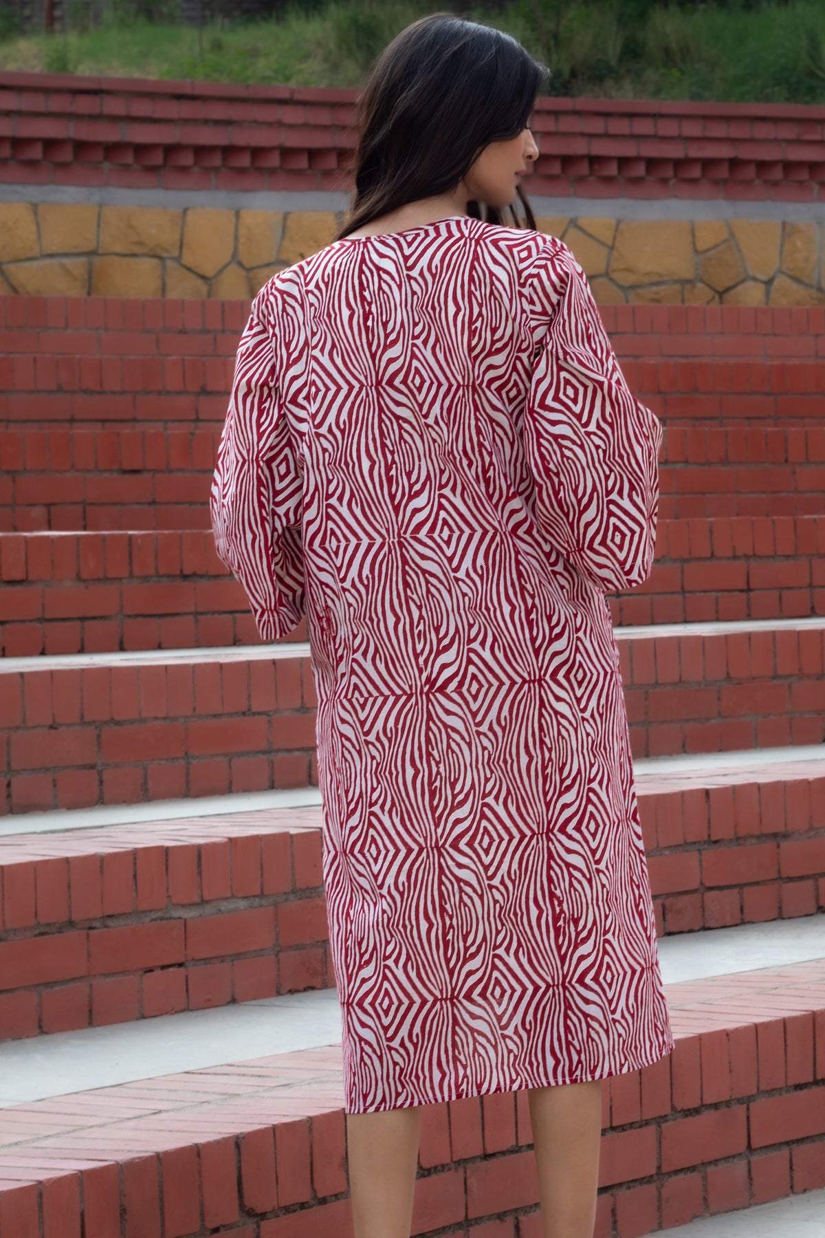 Fia Block Print Shrug - Red Abstract