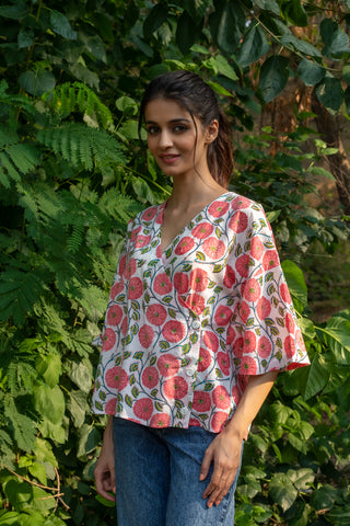 Darcy Block Print Wrap Top - Red Floral