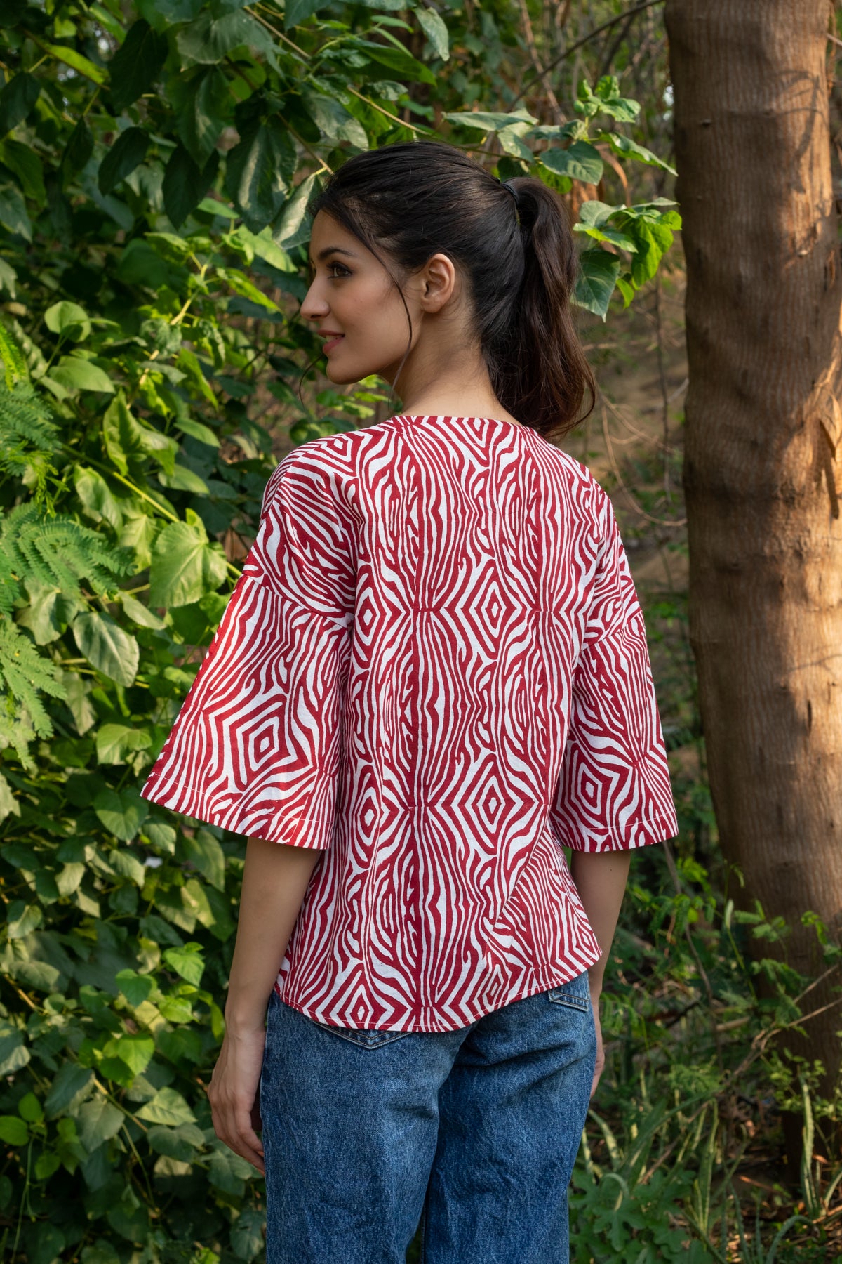 Darcy Block Print Wrap Top - Red Abstract