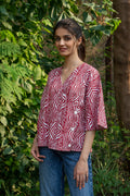 Darcy Block Print Wrap Top - Red Abstract