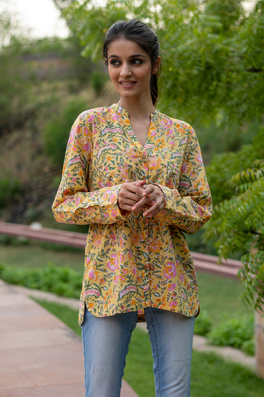 Rylie Block Print Shirt - Yellow