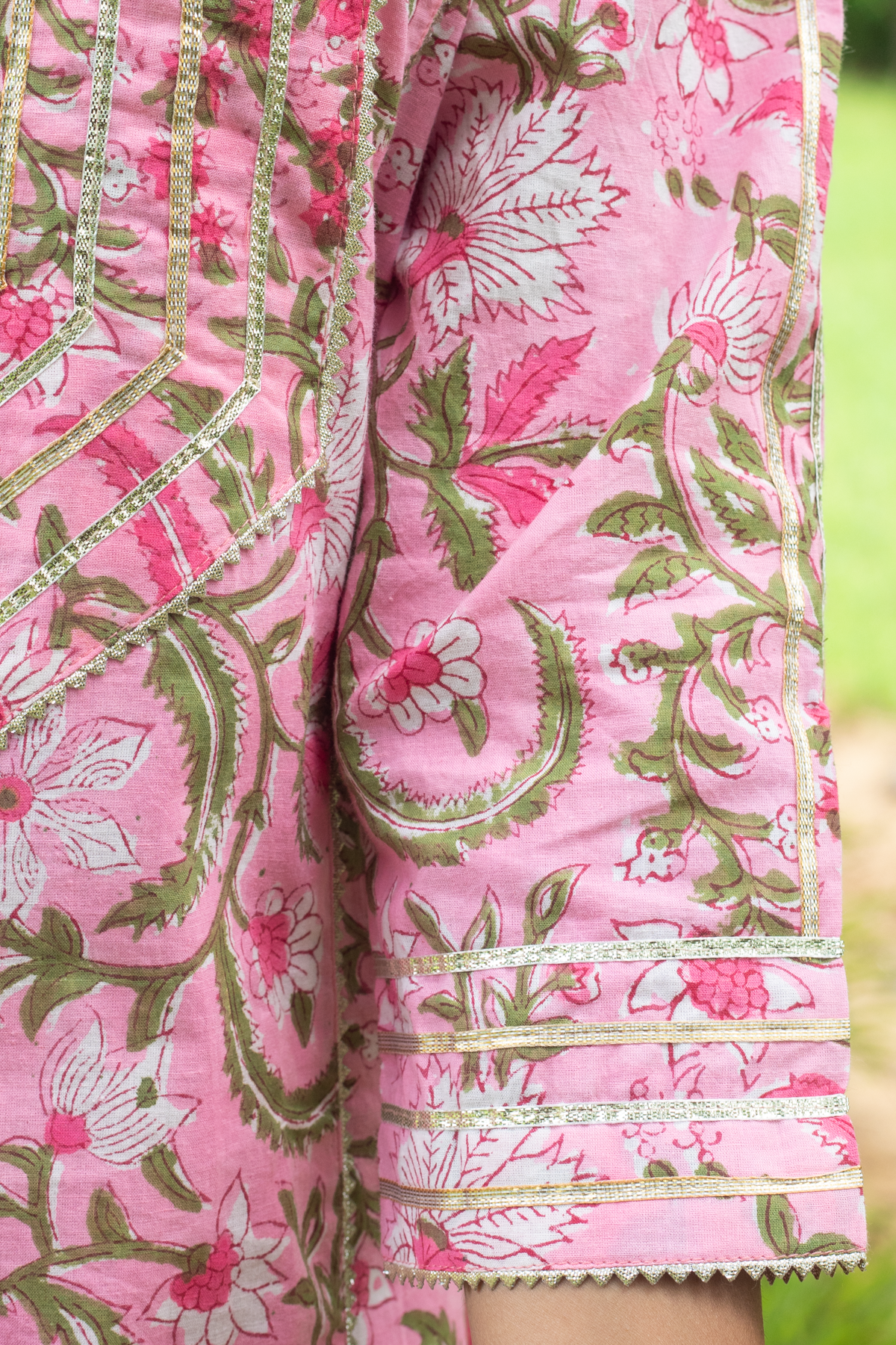 Anila Pink Floral Block Print Kurta and Pink Pants - Set