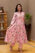 Amara Peach Block Print Flared Kurta