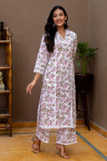 Vanya White Green Block Print Kurta and Pants - Set