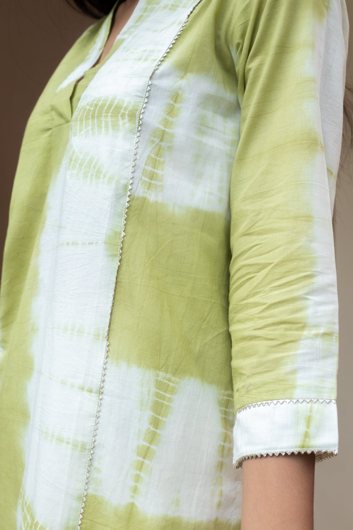 Charvi Green Tie Dye V-Neck Kurta and White Flared Pants - Set