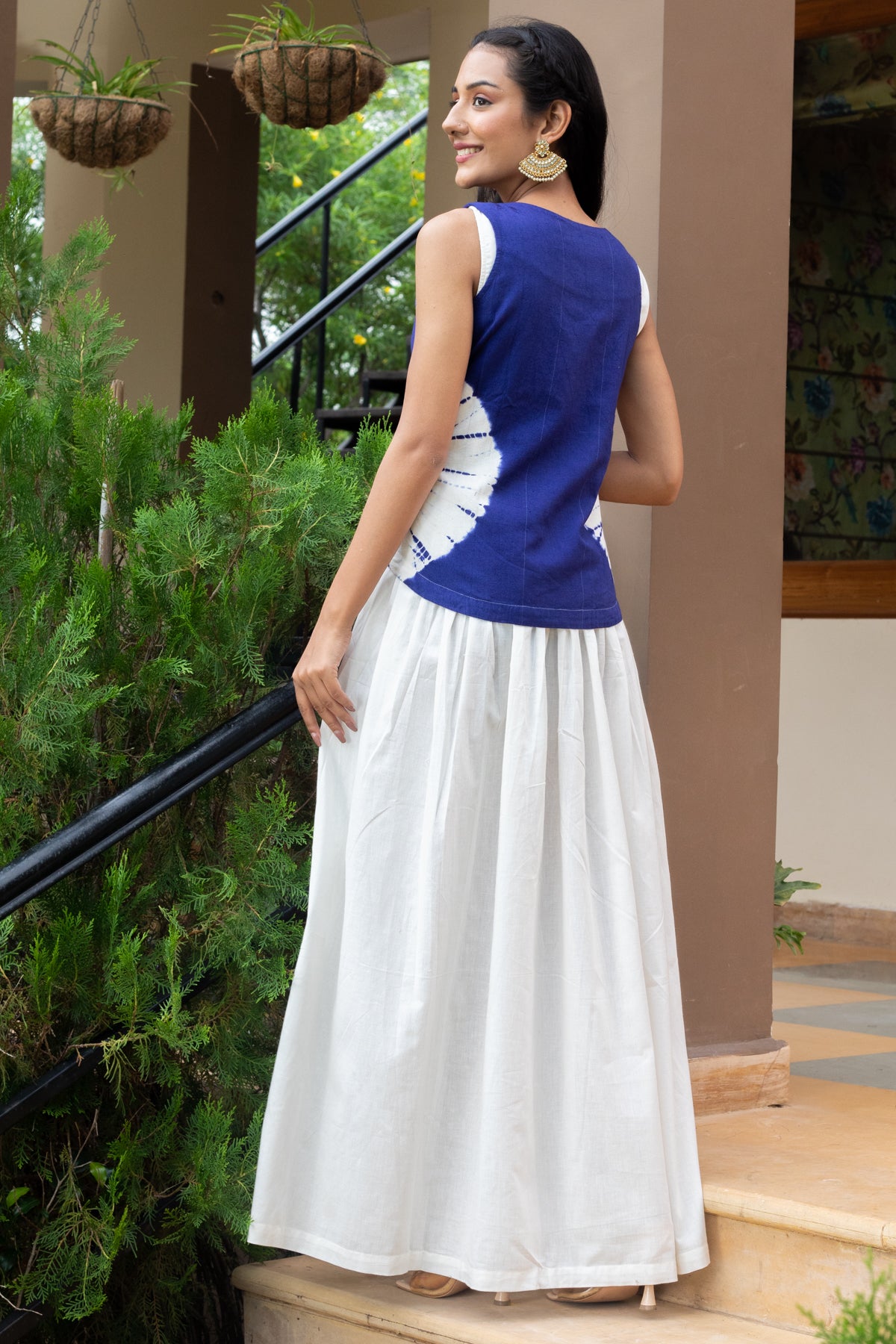 Kriti White Cotton Dress and Shibori Jacket - Set