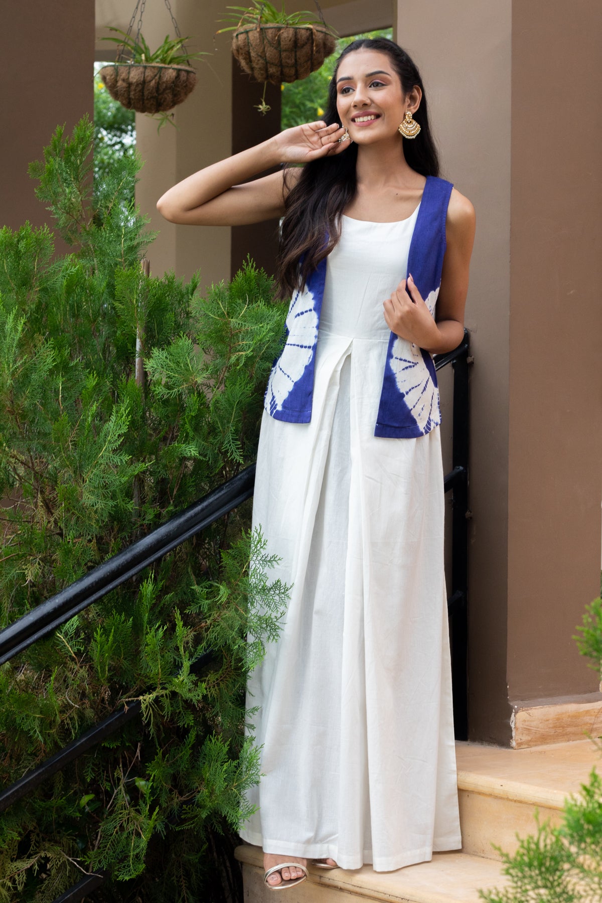 Kriti White Cotton Dress and Shibori Jacket - Set