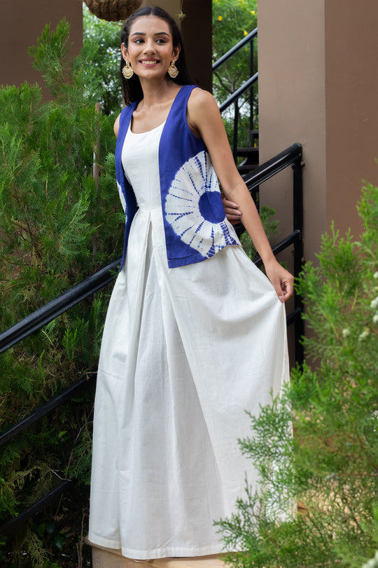 Kriti White Cotton Dress and Shibori Jacket - Set