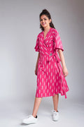 Layla Handloom Ikat Wrap Dress – Pink front view-1