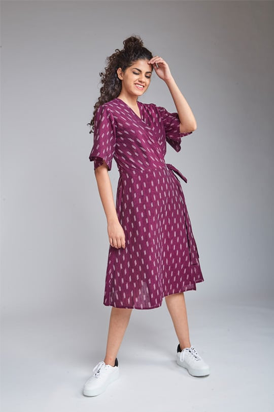 Layla Handloom Ikat Wrap Dress - Red