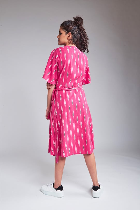 Layla Handloom Ikat Wrap Dress – Pink back view