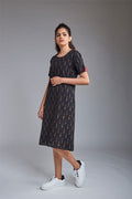 Calie Handloom Ikat Shift Dress – Black left view-1