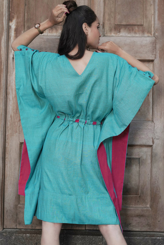 Ira Teal Kaftan Dress With Detailing- back view