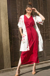 Mahira Red Maxi & White Block Print Shrug-4