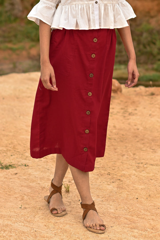 Annie Maroon Button Down Skirt