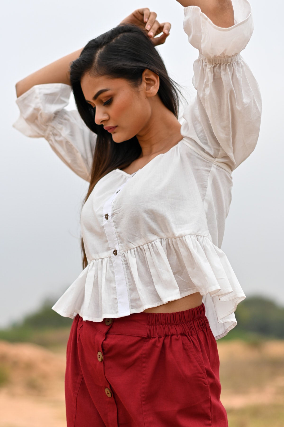 Elsa Ivory Crop Top and Button Down Skirt - Set