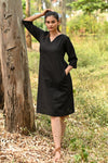 Inaya Cotton Linen A-line Dress - Black