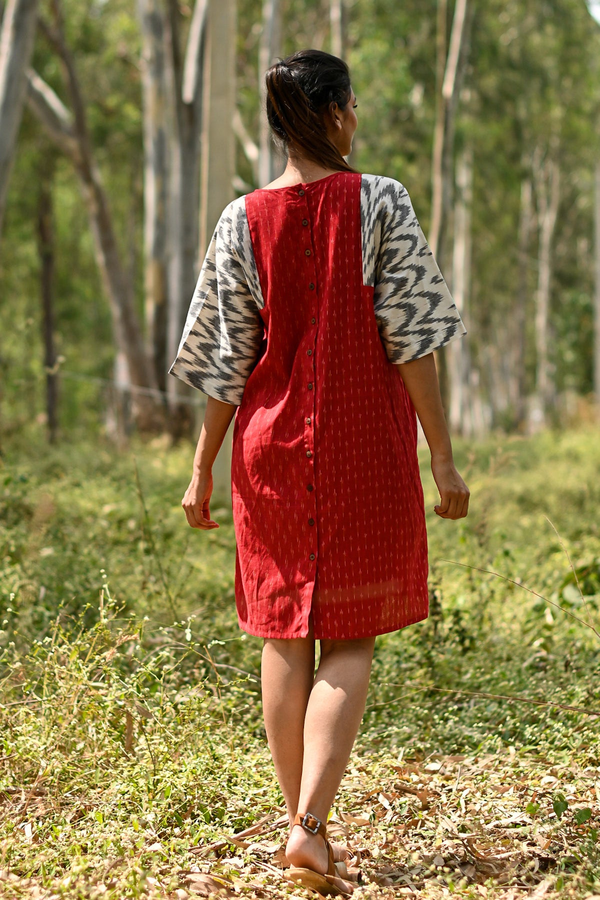 Ella Red Chevron Handloom Ikat Dress